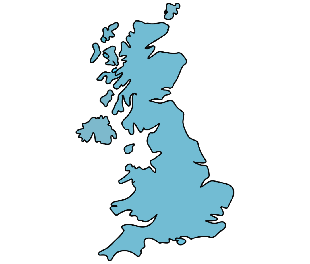 Map of United Kingdom showing nationwide air conditioning service coverage